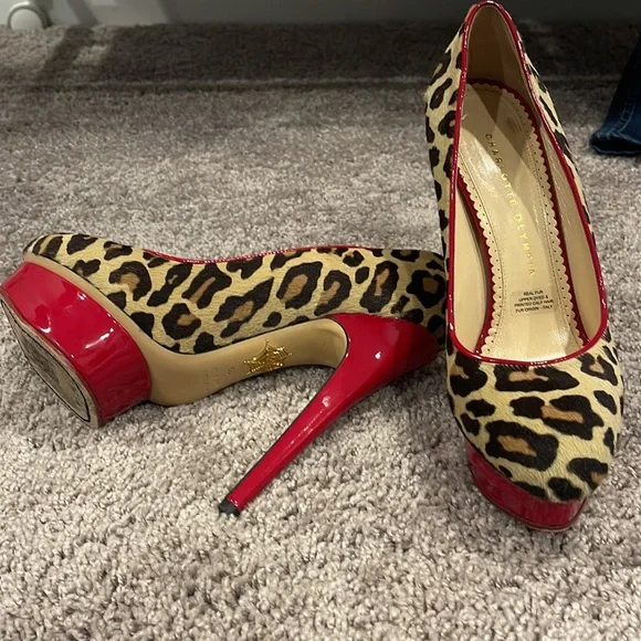 Charlotte Olympia Leopard Cheetah Red Stilletto Pumps Heels Size 39 - Picture 3 of 6